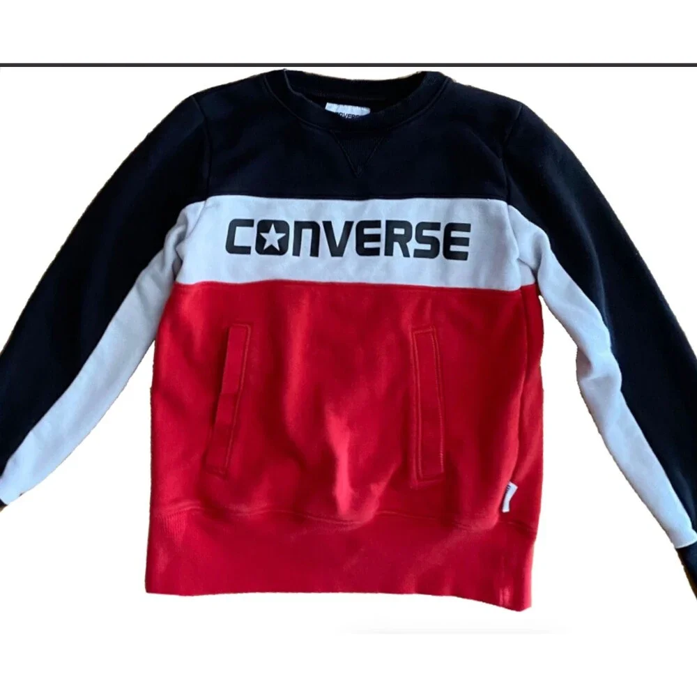 Converse Boys S Colorblock Crewneck Sweatshirt Red Black Logo Pullover